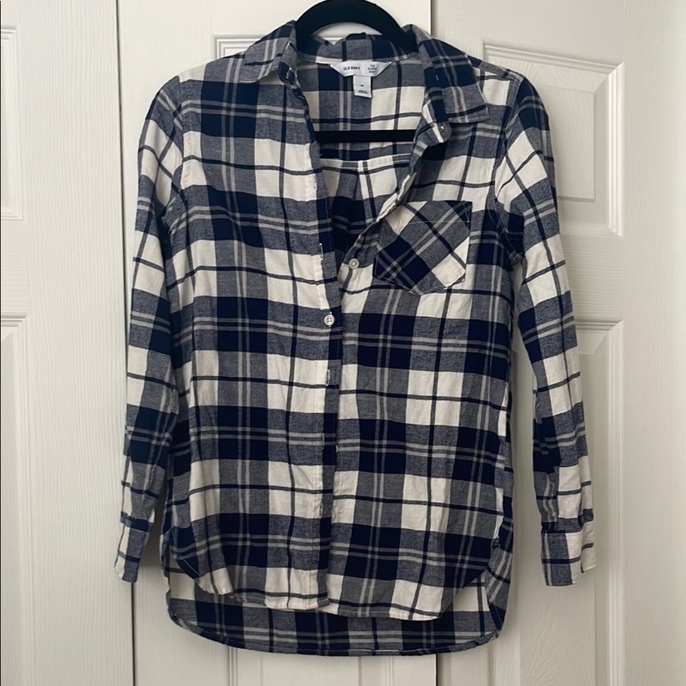 Old Navy Navy and White Plaid Shirt